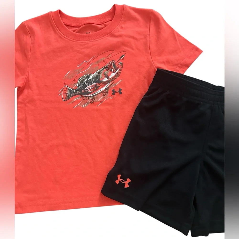 Under Armour Bass Fishing T- Shirt and Shorts Set Boys Size 3T NWT